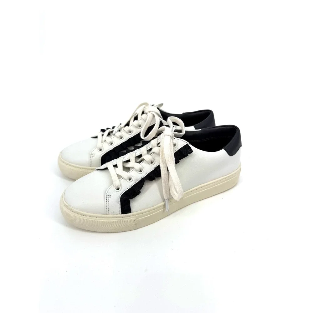 Tory Sport Ruffle Sneaker Womens 7M White Navy Leather Low Top Tennis Shoe